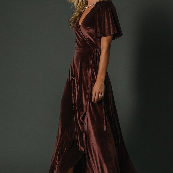 Baltic Born Katelyn Velvet Maxi Wrap Dress | Clove Size 3XL3XL - Picture 3 of 7